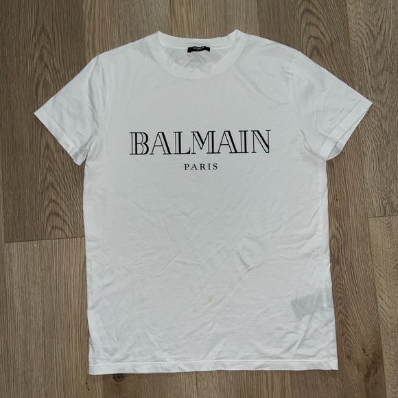 Balmain Paris Logo Print White/Black T-Shirt - Picture 1 of 8